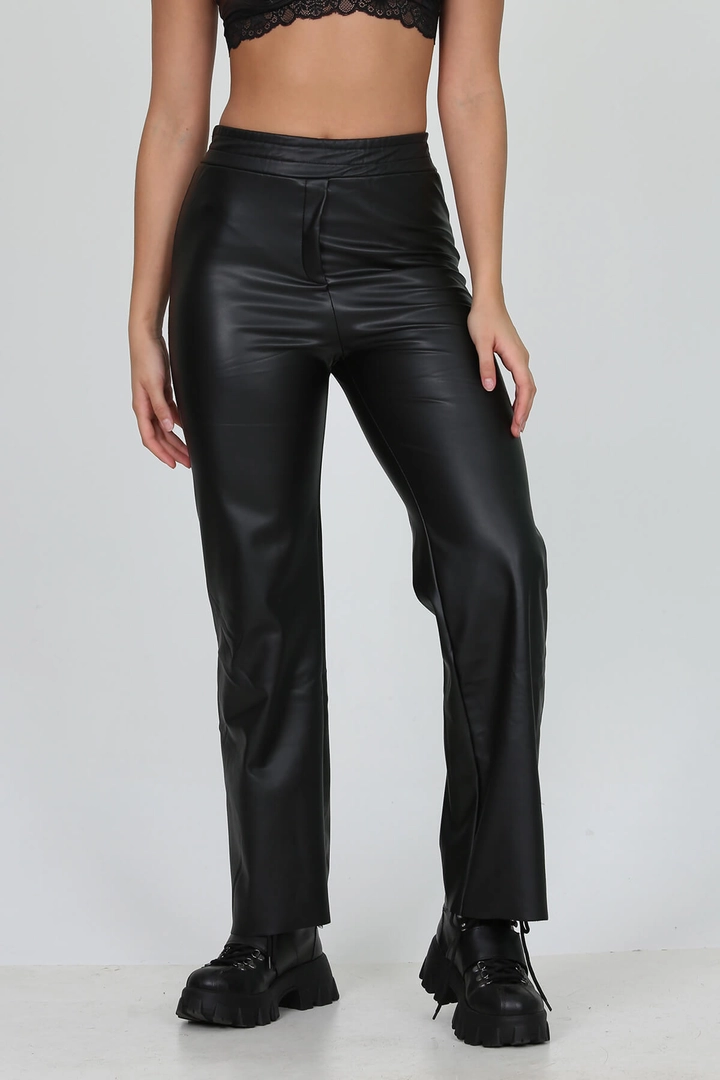 A wholesale clothing model wears 35188 - Pants - Black, Turkish wholesale Pants of Mode Roy