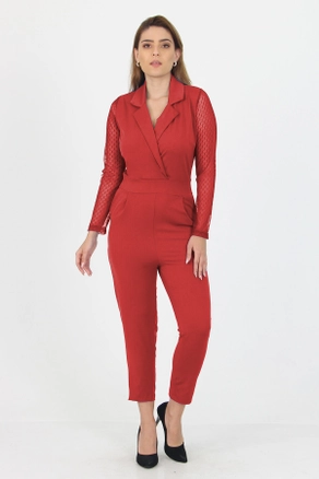 A model wears 35201 - Jumpsuit - Red, wholesale Jumpsuit of Roy Moda to display at Lonca
