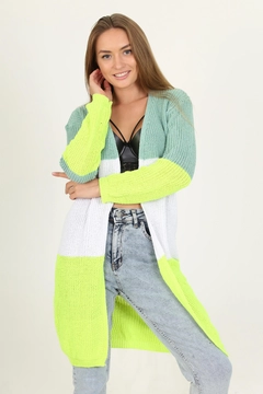 Ein Bekleidungsmodell aus dem Großhandel trägt 35214 - Cardigan - Green, türkischer Großhandel Strickjacke von Mode Roy