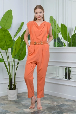 A model wears 35234 - Jumpsuit - Orange, wholesale Jumpsuit of Mode Roy to display at Lonca