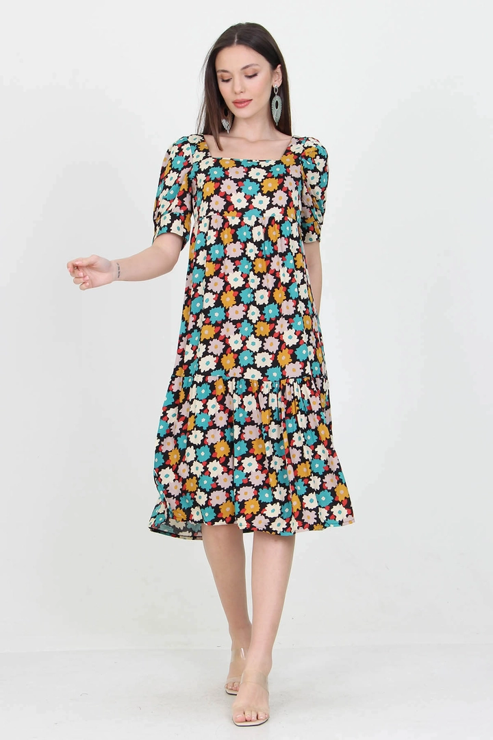 Een kledingmodel uit de groothandel draagt 35759 - Mix Color Dress - Turquoise, Turkse groothandel Jurk van Mode Roy