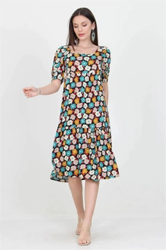 Ένα μοντέλο χονδρικής πώλησης ρούχων φοράει 35759 - Mix Color Dress - Turquoise, τούρκικο Φόρεμα χονδρικής πώλησης από Mode Roy