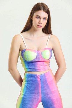 A wholesale clothing model wears sns10564-gloped-zippered-sequined-bustier-multi-colored, Turkish wholesale Bustier of SENSE