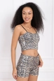 A wholesale clothing model wears sns10738-leopard-patterned-gloped-zippered-sequined-bustier, Turkish wholesale  of 