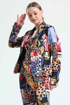 A wholesale clothing model wears sns10808-mixed-patterned-buttoned-front-digital-printed-scuba-jacket, Turkish wholesale Jacket of SENSE