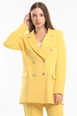 A wholesale clothing model wears sns10857-sense-yellow-lined-hürrem-fabric-oversize-blazer-jacket, Turkish wholesale  of 