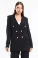 A wholesale clothing model wears sns10861-sense-black-lined-hürrem-fabric-oversize-blazer-jacket, Turkish wholesale  of 