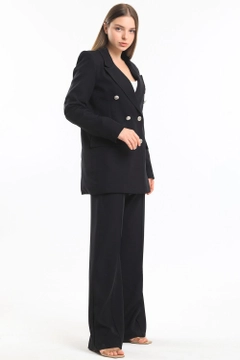 A wholesale clothing model wears sns10861-sense-black-lined-hürrem-fabric-oversize-blazer-jacket, Turkish wholesale Jacket of SENSE