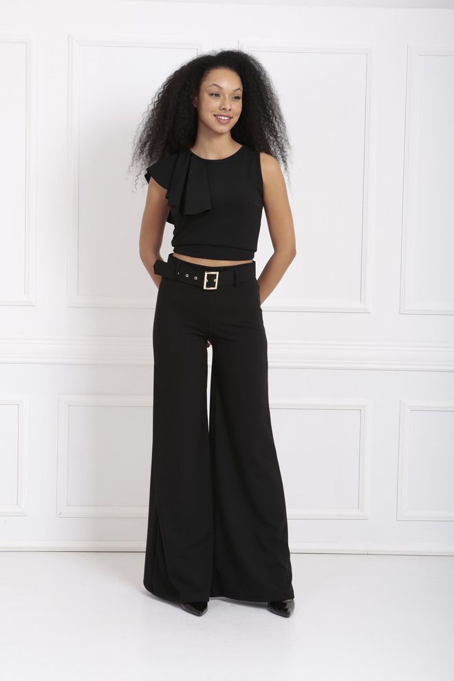 SENSE Sense Siyahkemerli İspanyol Paça Scuba Krep Pantolon Toptan Giyim Polyester