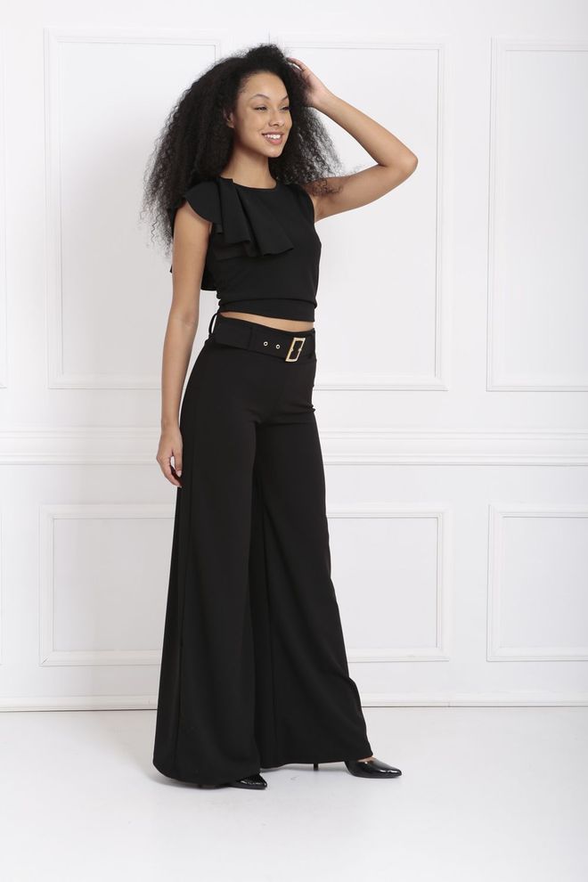 SENSE Sense Siyahkemerli İspanyol Paça Scuba Krep Pantolon Toptan Giyim Yaz