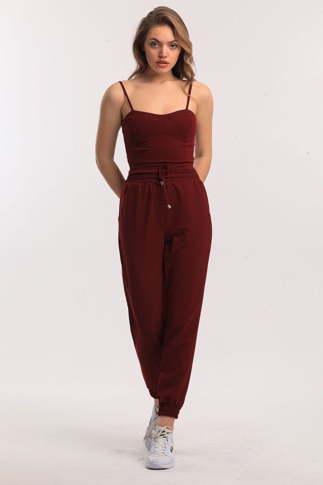 SENSE بنطلون سينس كلاريت أحمر بجيوب سكوبا كريب Pnt33884 ملابس بالجملة غير رسمي