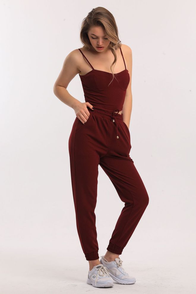 SENSE بنطلون سينس كلاريت أحمر بجيوب سكوبا كريب Pnt33884 ملابس بالجملة البوليستر