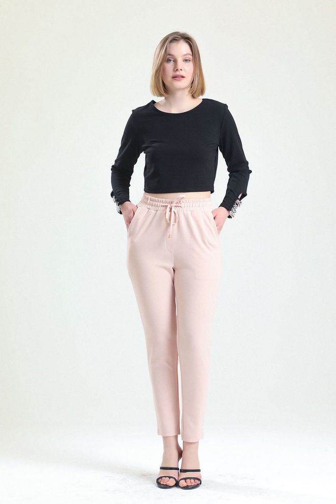 SENSE „Sense“ Pudros Juosmens Elastinės Juosmens Kišeninės „Scuba Crepe“ Kelnės Didmeninė prekyba drabužiais Kokteilinė