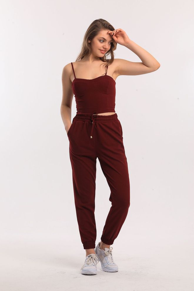 SENSE بنطلون سينس كلاريت أحمر بجيوب سكوبا كريب Pnt33884 ملابس بالجملة ربيع