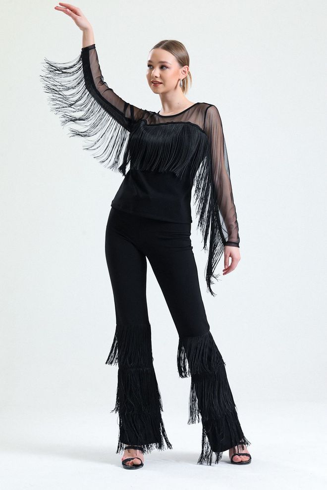 SENSE „Sense“ Juodos Juostos „Kuts“ Detalės „Scuba Crepe“ Kelnės Didmeninė prekyba drabužiais Išleistuvės