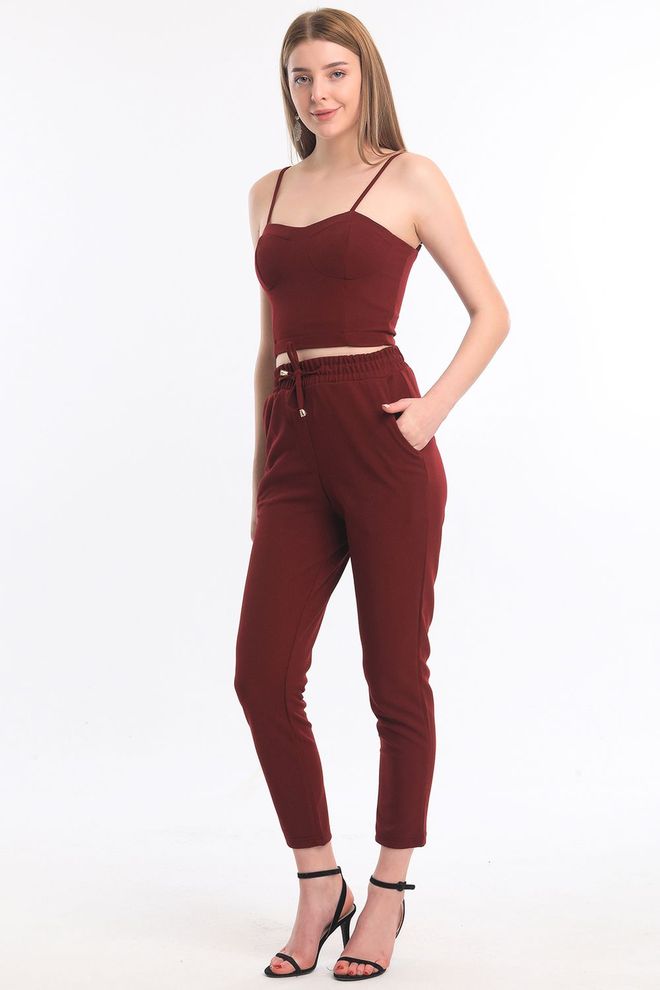 SENSE Sense Saffron Scuba Crepe Trousers With Elastic Waist Pockets And Tie Ups Wholesale Clothing Casual