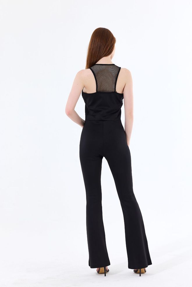 SENSE Sense Black Jumpsuit With Mesh Front And Back Yoke And Front Zipper Wholesale Clothing Birthday