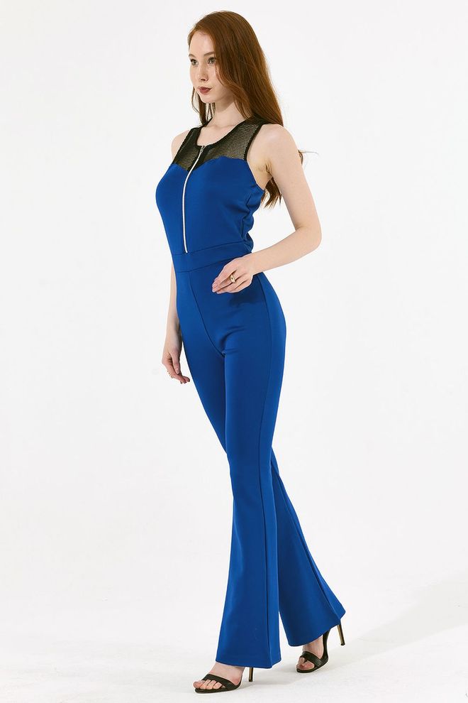 SENSE Sense Saks Jumpsuit With Mesh Front And Back Yoke And Front Zipper Wholesale Clothing Birthday