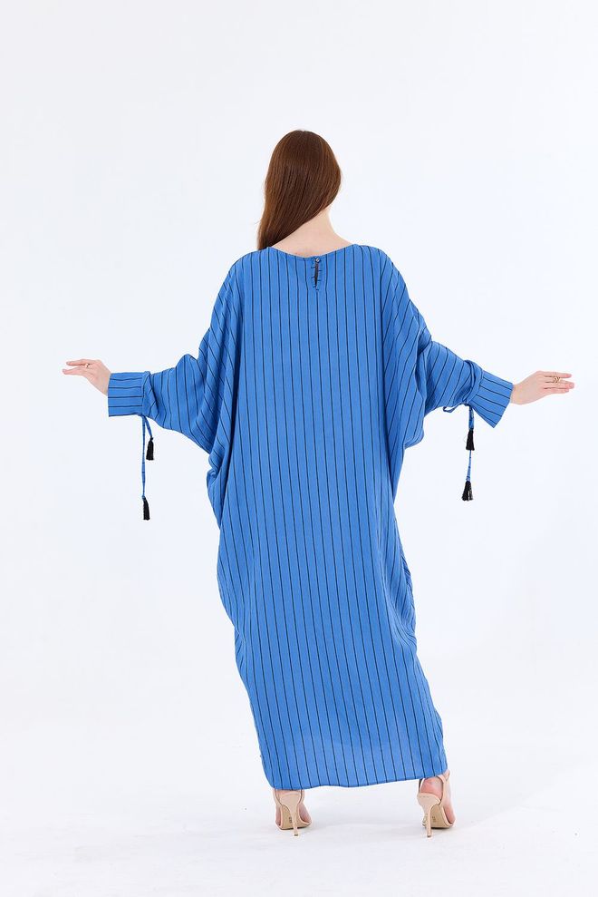 SENSE Sense Indigo Striped Cuffed Viscose Striped Kimono With String Tassels Wholesale Clothing Birthday