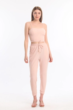 A wholesale clothing model wears sns10927-scuba-crepe-trousers-powder, Turkish wholesale Sweatpants of SENSE