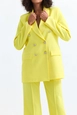 A wholesale clothing model wears sns10932-sense-yellow-women's-suit-jacket-and-trousers, Turkish wholesale  of 