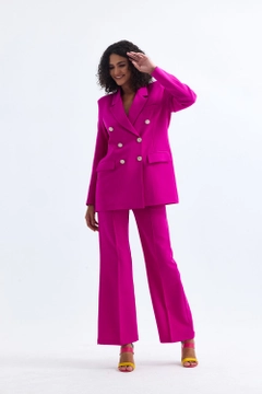 A wholesale clothing model wears sns10931-sense-fuchsia-women's-suit-jacket-and-trousers, Turkish wholesale Suit of SENSE
