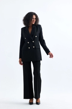 A wholesale clothing model wears sns10934-sense-black-women's-suit-jacket-and-trousers, Turkish wholesale Suit of SENSE