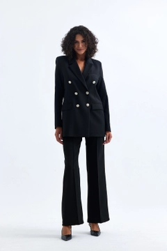 A wholesale clothing model wears sns10934-sense-black-women's-suit-jacket-and-trousers, Turkish wholesale Suit of SENSE