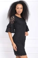 A wholesale clothing model wears sns10974-sense-black-guipure-sleeves-flounce-dress, Turkish wholesale  of 