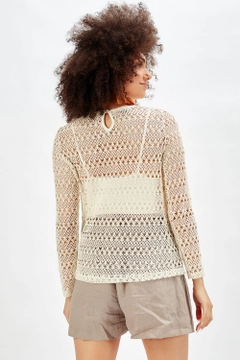 A wholesale clothing model wears sns10976-sense-cream-lace-blouse, Turkish wholesale Blouse of SENSE