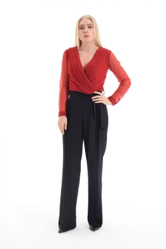 A wholesale clothing model wears sns11004-sense-red-evening-dress-jumpsuit, Turkish wholesale Jumpsuit of SENSE
