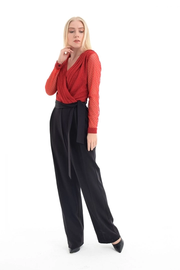 A wholesale clothing model wears  Sense Red Evening Dress Jumpsuit
, Turkish wholesale  of SENSE