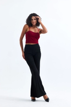 A wholesale clothing model wears sns11009-sense-dark-red-gloped-lined-bustier, Turkish wholesale Bustier of SENSE