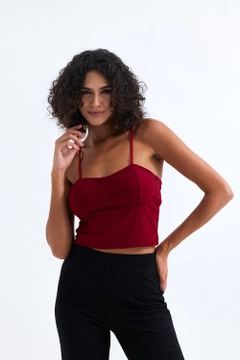 A wholesale clothing model wears sns11009-sense-dark-red-gloped-lined-bustier, Turkish wholesale Bustier of SENSE