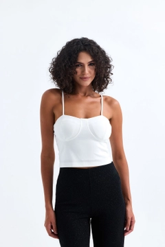 A wholesale clothing model wears sns11019-sense-white-gloped-lined-bustier, Turkish wholesale Bustier of SENSE