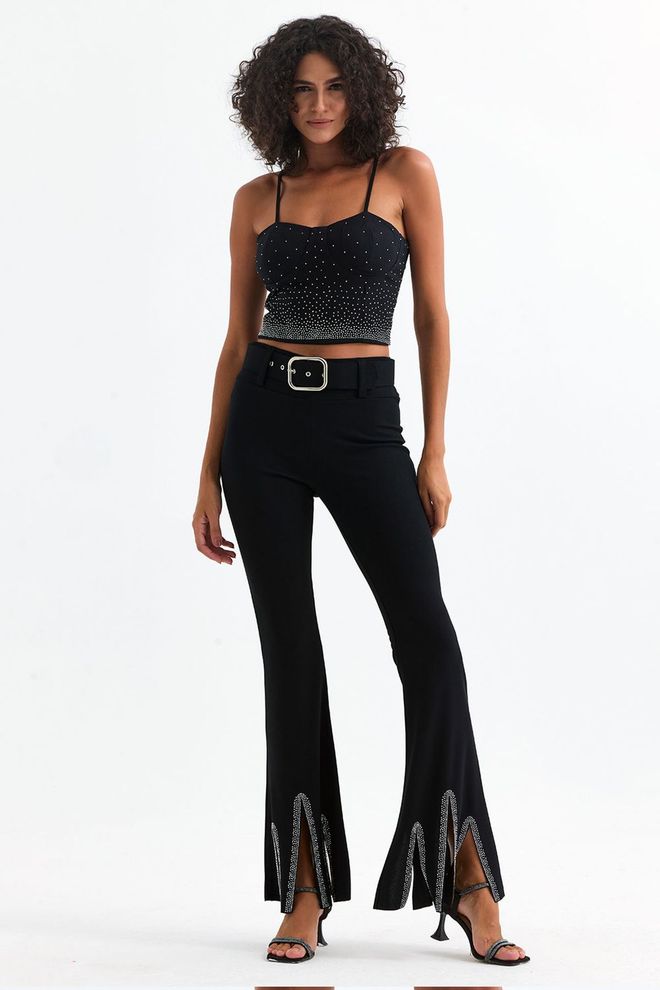 SENSE Pantaloni Da Sera Sense Con Cintura Nera E Dettaglio In Pietra Abbigliamento all'ingrosso Elegante