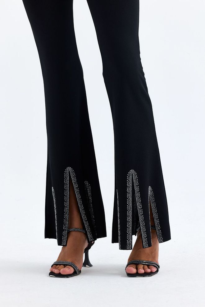 SENSE Sense Black Belted Evening Dress Trousers With Stone Detail Wholesale Clothing Fall