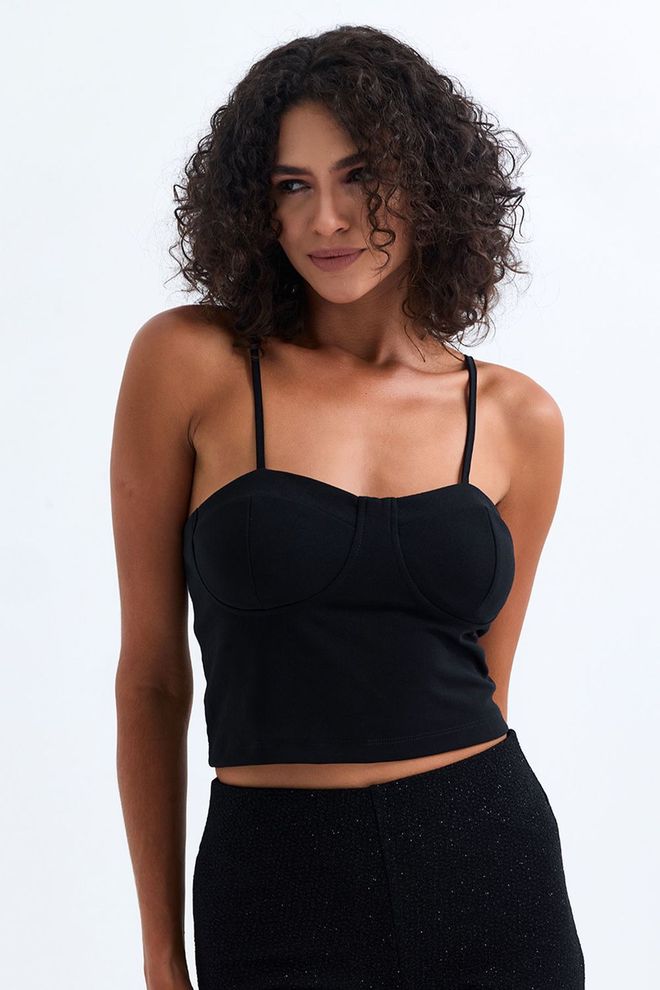 SENSE Sense Black Gloped Lined Bustier Wholesale Clothing Casual