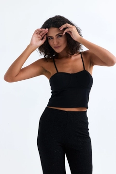 A wholesale clothing model wears sns11027-sense-black-gloped-lined-bustier, Turkish wholesale Bustier of SENSE