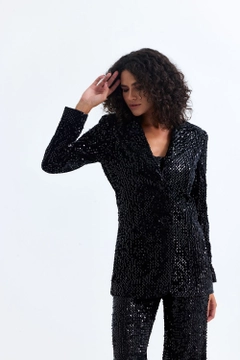 A wholesale clothing model wears sns11034-black-lined-sequin-evening-dress-jacket, Turkish wholesale Jacket of SENSE