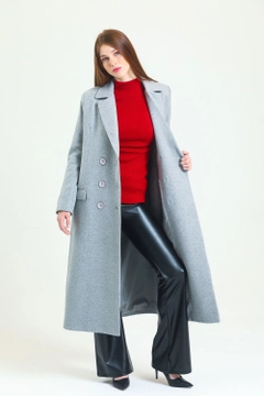 Um modelo de roupas no atacado usa sns11054-lined-long-plus-size-cashmere-coat-gray, atacado turco Casaco de SENSE