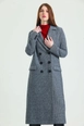 Ein Bekleidungsmodell aus dem Großhandel trägt sns11057-houndstooth-patterned-long-coat-gray, türkischer Großhandel  von 