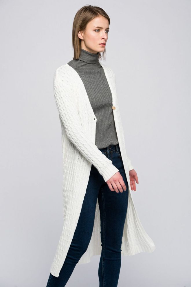 SENSE Cardigan Long En Tricot À Un Bouton Et Col En V Écru Vêtements en gros Modeste