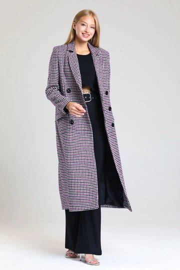 A wholesale clothing model wears  Lined Stash Long Coat - Purple
, Turkish wholesale Coat of SENSE