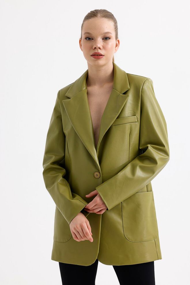 SENSE Damska Kurtka Ze Sztucznej Skóry Sense Oil Green Hurtowa sprzedaż odzieży Casual