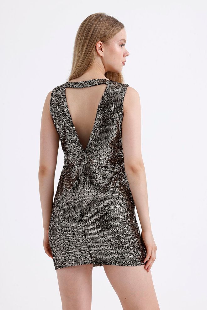 SENSE Abito Da Sera Con Paillettes Sense Gold Senza Schienale Foderato Arricciato Sul Davanti Abbigliamento all'ingrosso Glamour