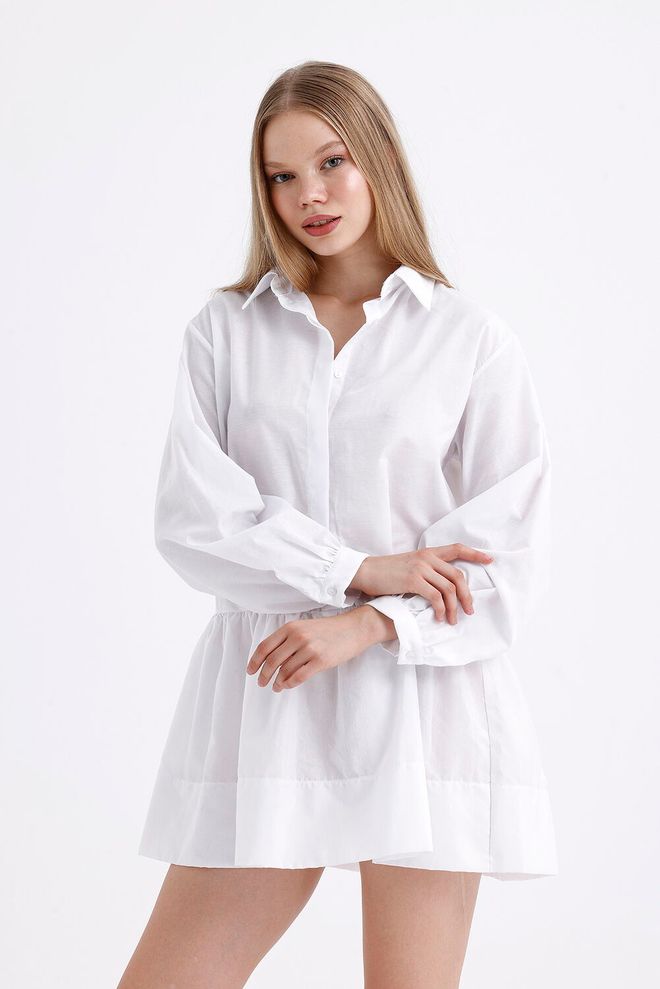 SENSE Mini Vestido Branco Com Gola Oculta Sense Roupas por atacado Casual