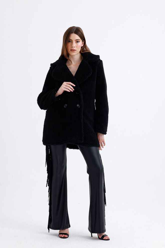 SENSE Sense Black Lined Double Breasted Fur Coat Wholesale Clothing Fall