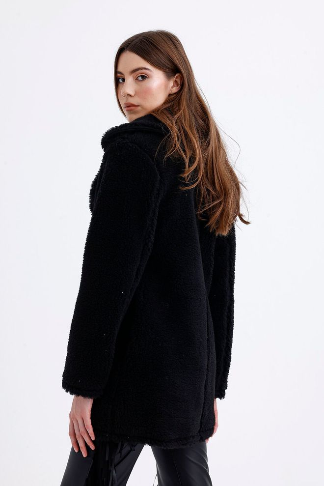 SENSE Sense Black Lined Double Breasted Fur Coat Wholesale Clothing 4