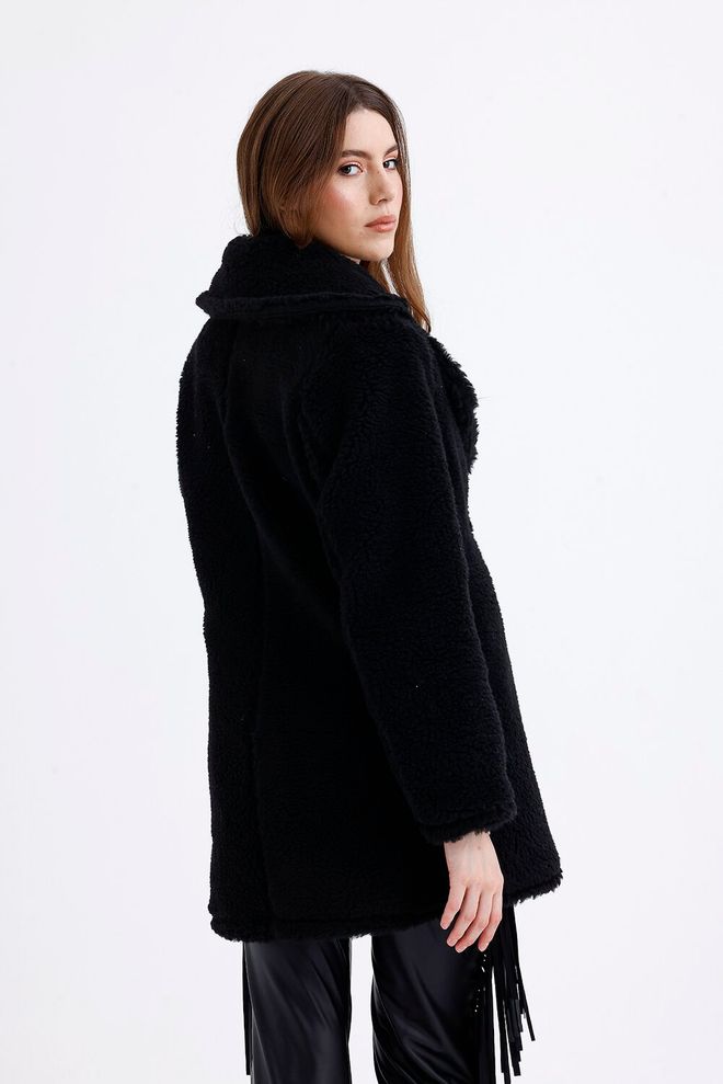 SENSE Sense Black Lined Double Breasted Fur Coat Wholesale Clothing Acrylic